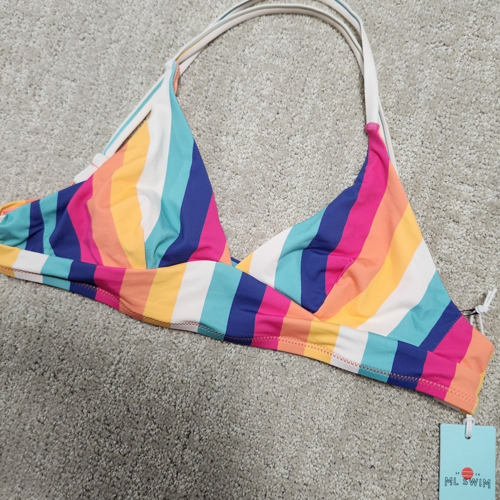 Marine Layer Bikini Top Women XS Multi Stripe Plunge Triangle Top NEW Colorful